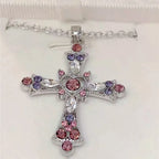 Pink Zircon Cross Pendant Necklace