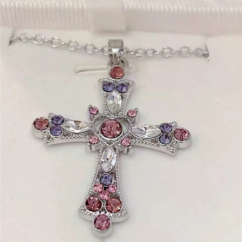 Pink Zircon Cross Pendant Necklace