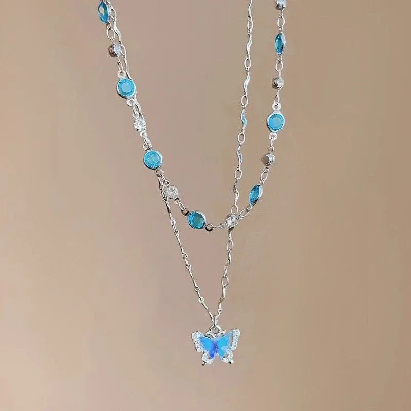 Blue Crystal Butterfly Necklace