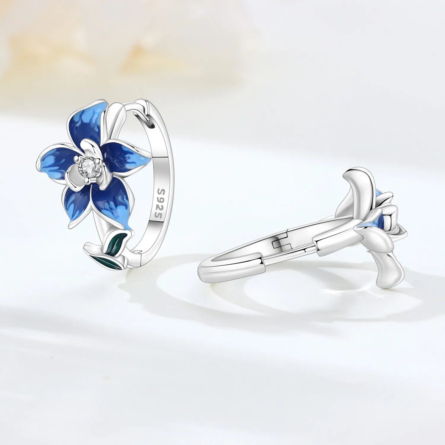 Azure Bloom — Sterling Silver Hoop Earrings