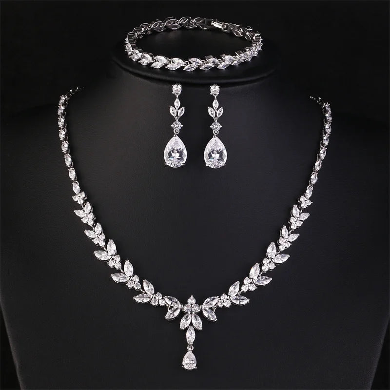 Cubic Zirconia Leaf Jewelry Set