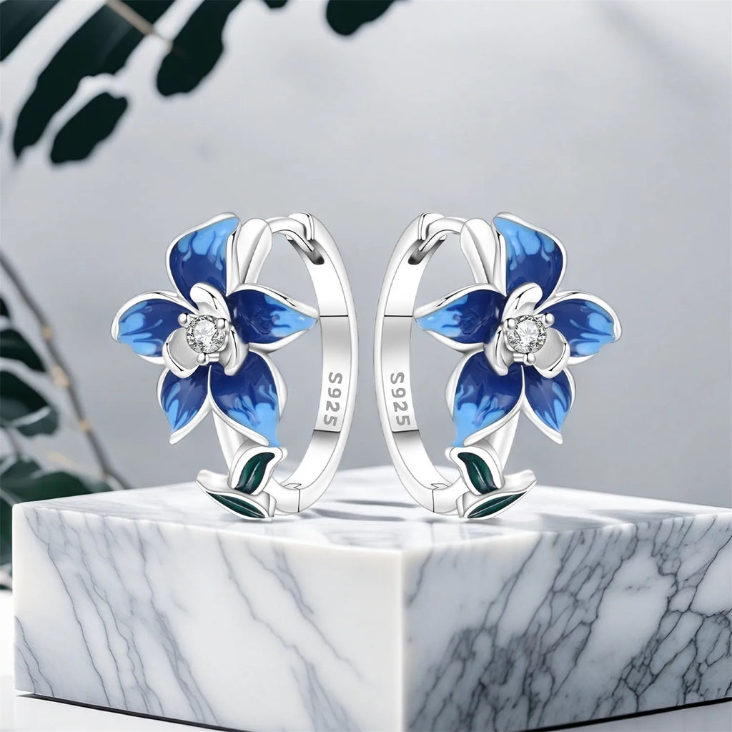 Azure Bloom — Sterling Silver Hoop Earrings