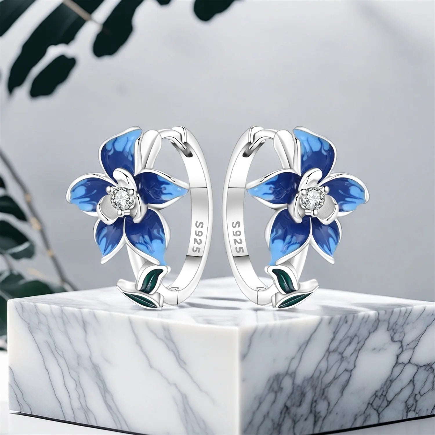 Azure Bloom — Sterling Silver Hoop Earrings