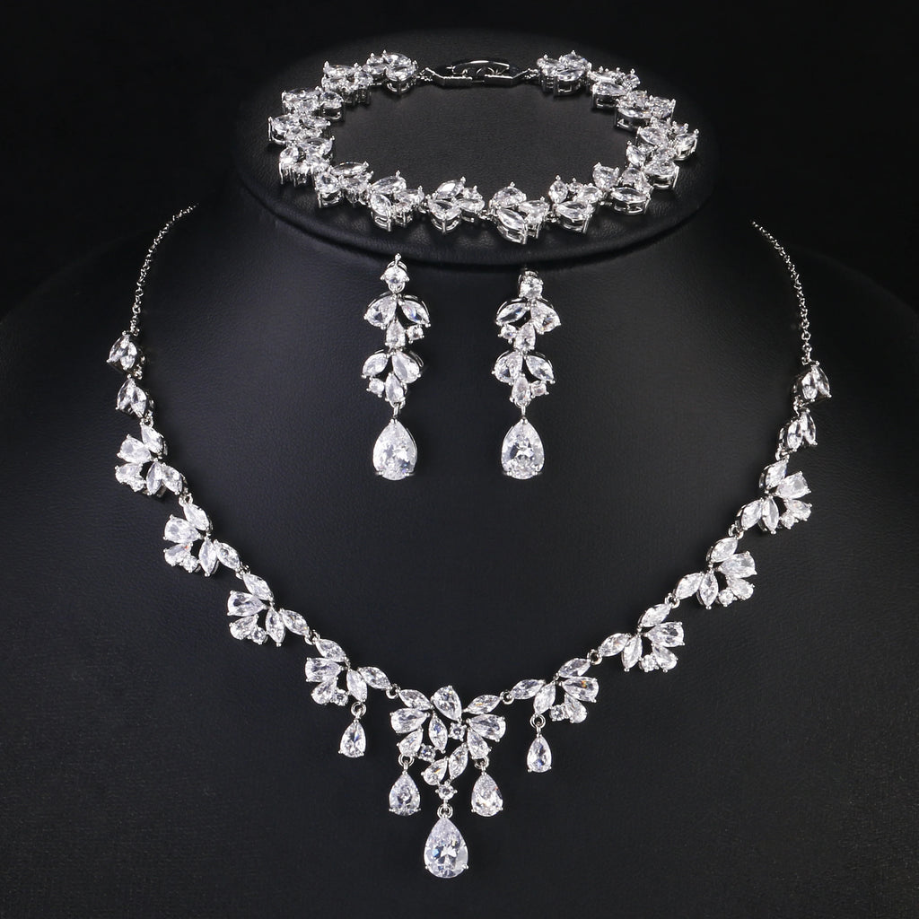 Cubic Zirconia Leaf Jewelry Set