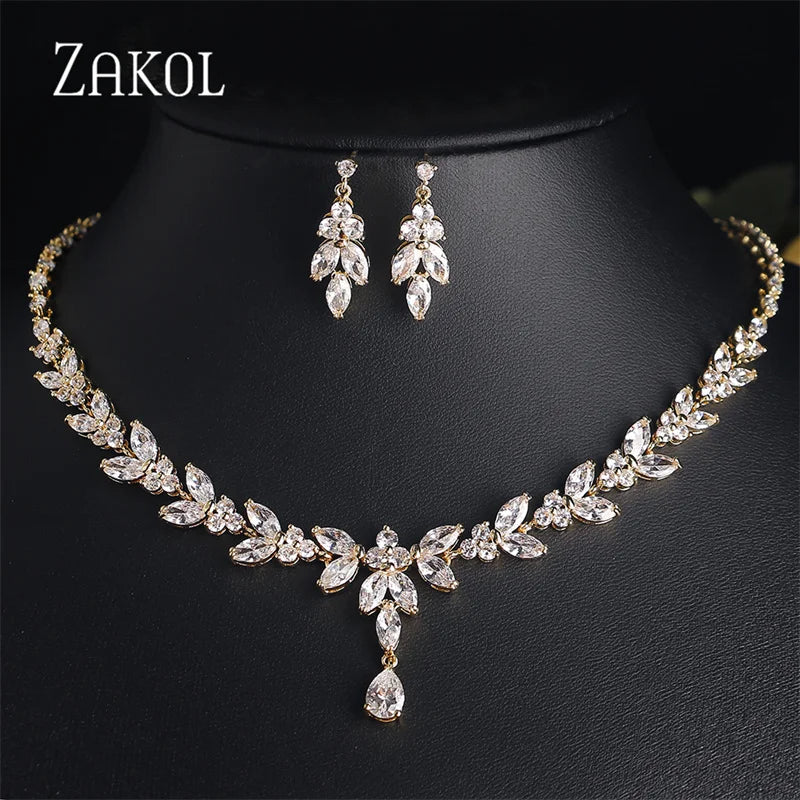 Cubic Zirconia Leaf Jewelry Set