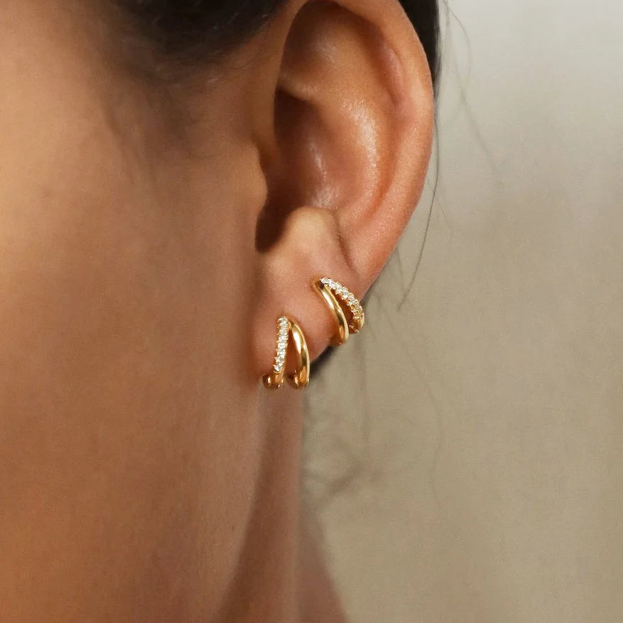 Radiant Edge — Double Layered Zircon Hoop Earrings