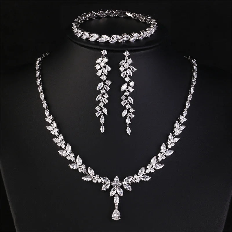 Cubic Zirconia Leaf Jewelry Set