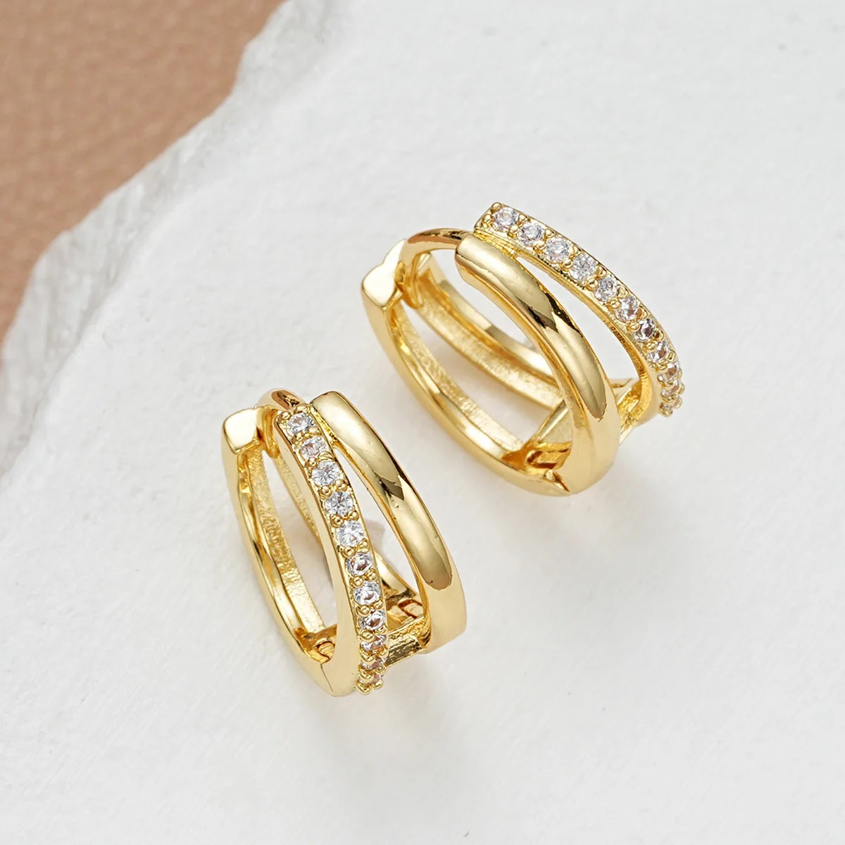 Radiant Edge — Double Layered Zircon Hoop Earrings