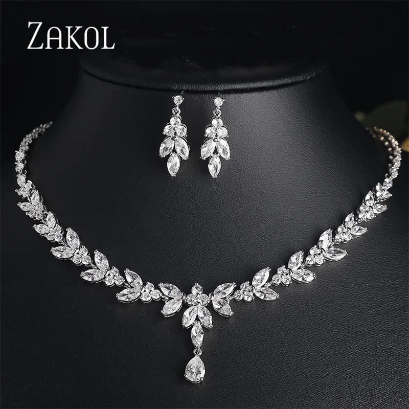 Cubic Zirconia Leaf Jewelry Set