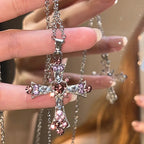 Pink Zircon Cross Pendant Necklace