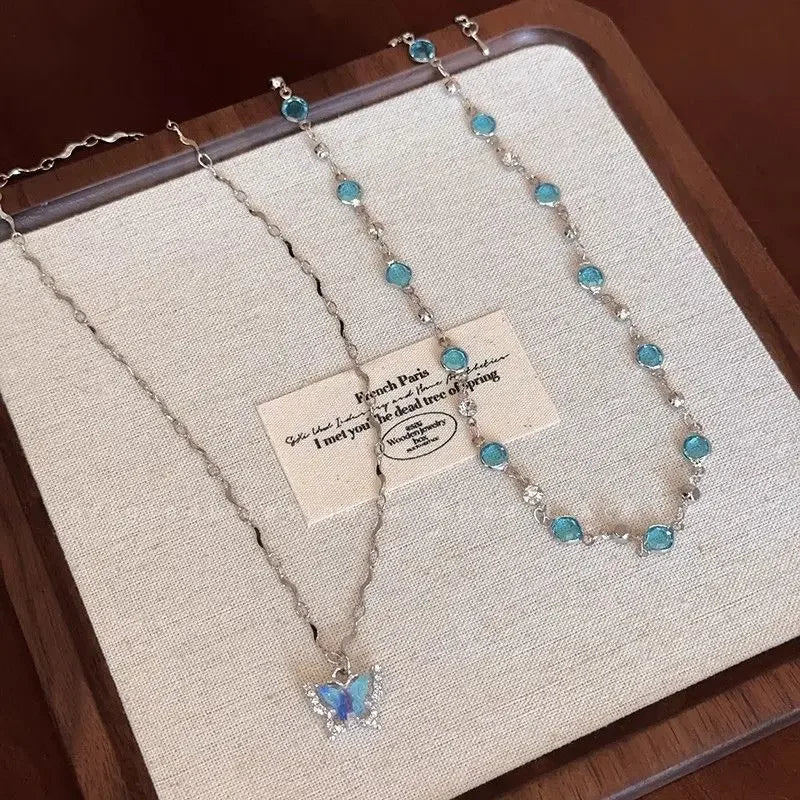 Blue Crystal Butterfly Necklace