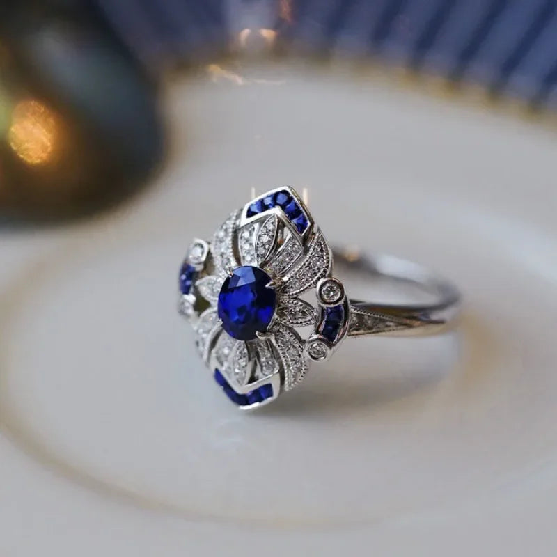Sterling Silver Sapphire Zircon Ring