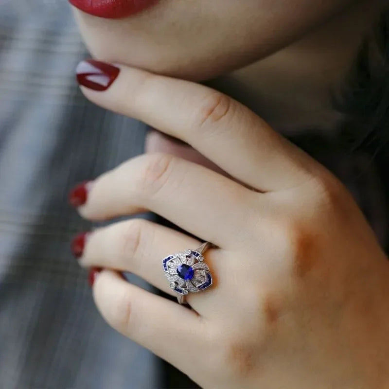 Sterling Silver Sapphire Zircon Ring