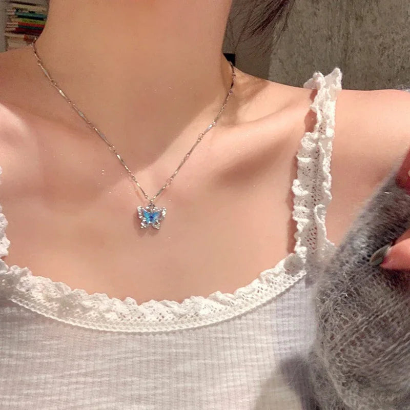 Blue Crystal Butterfly Necklace
