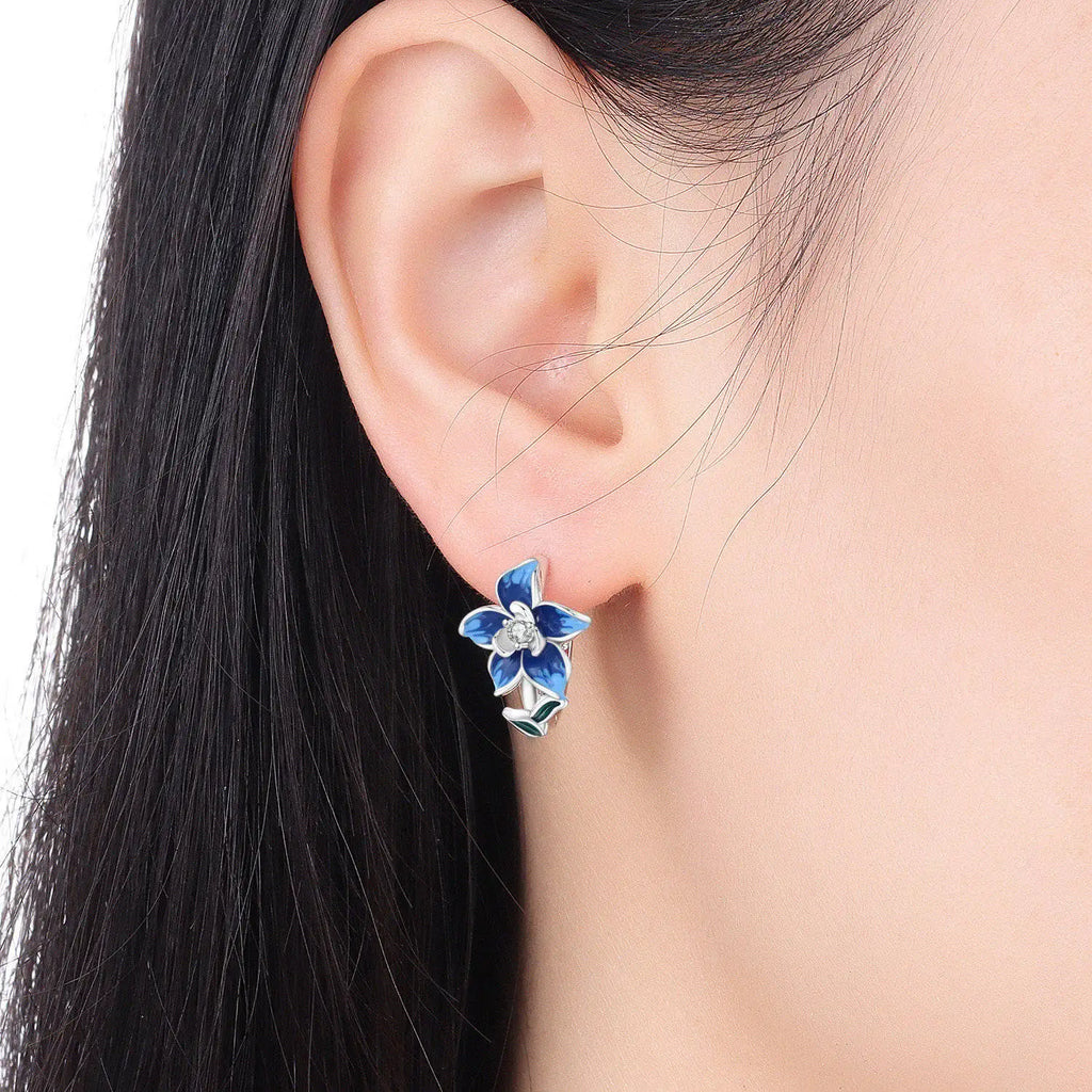 Azure Bloom — Sterling Silver Hoop Earrings