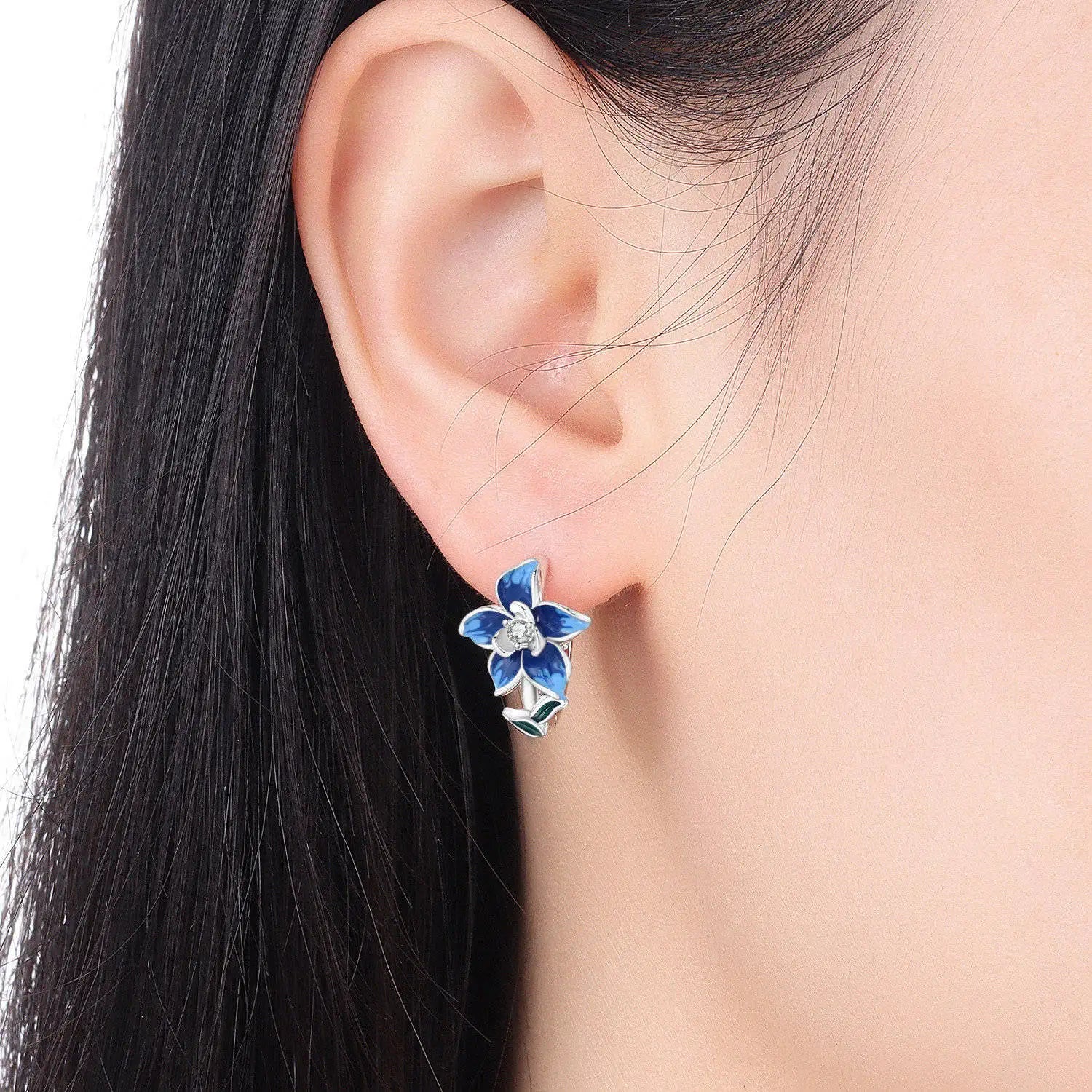 Azure Bloom — Sterling Silver Hoop Earrings