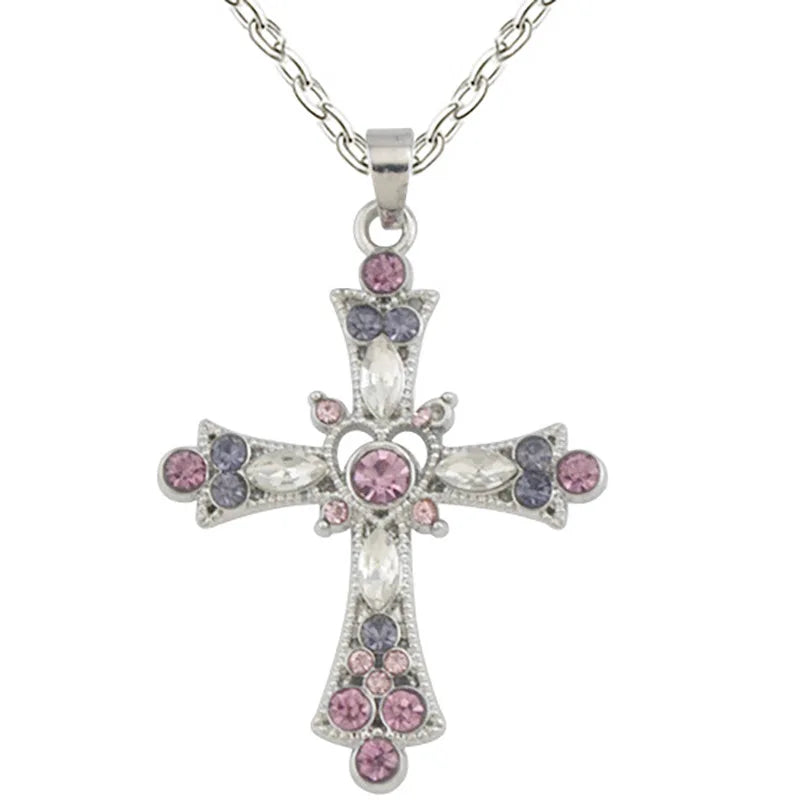 Pink Zircon Cross Pendant Necklace