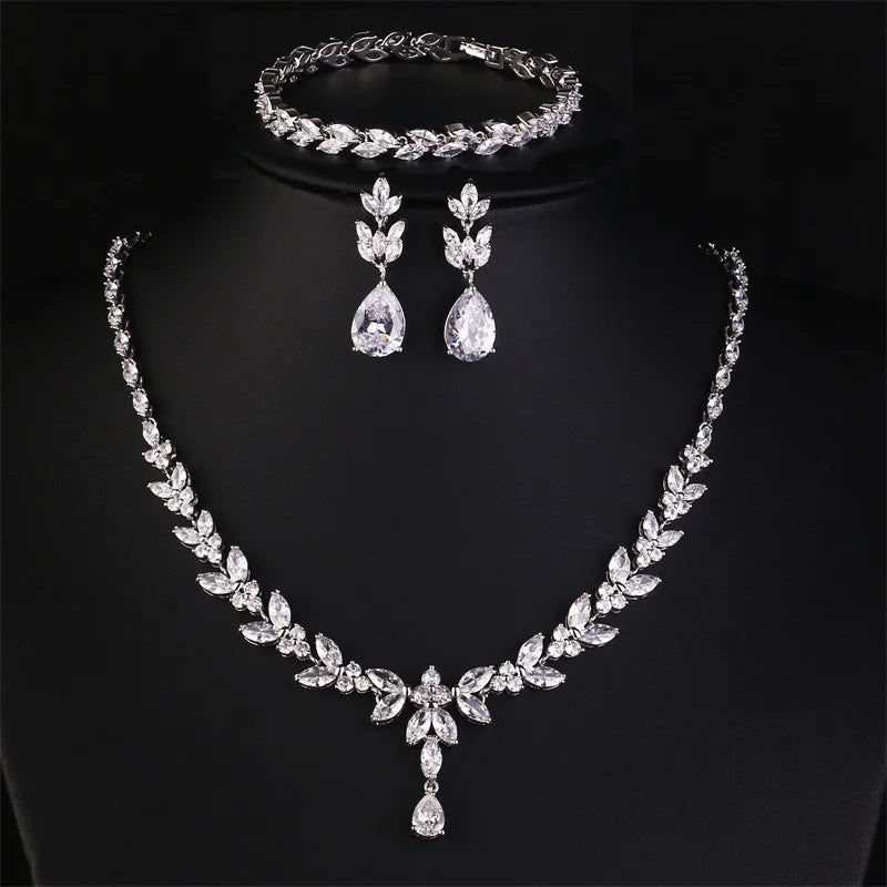 Cubic Zirconia Leaf Jewelry Set