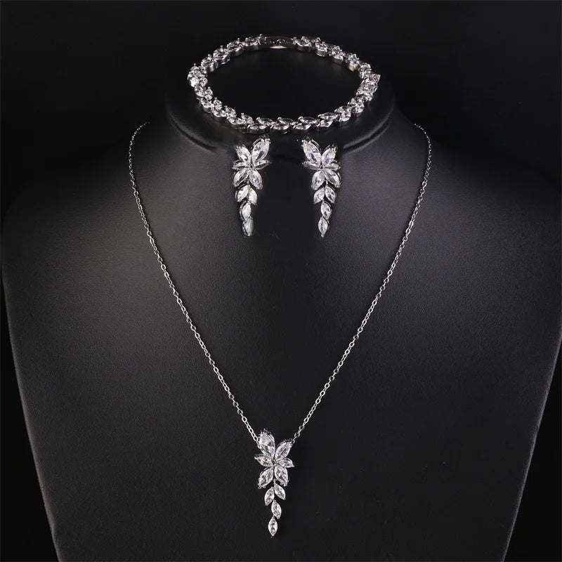 Cubic Zirconia Leaf Jewelry Set