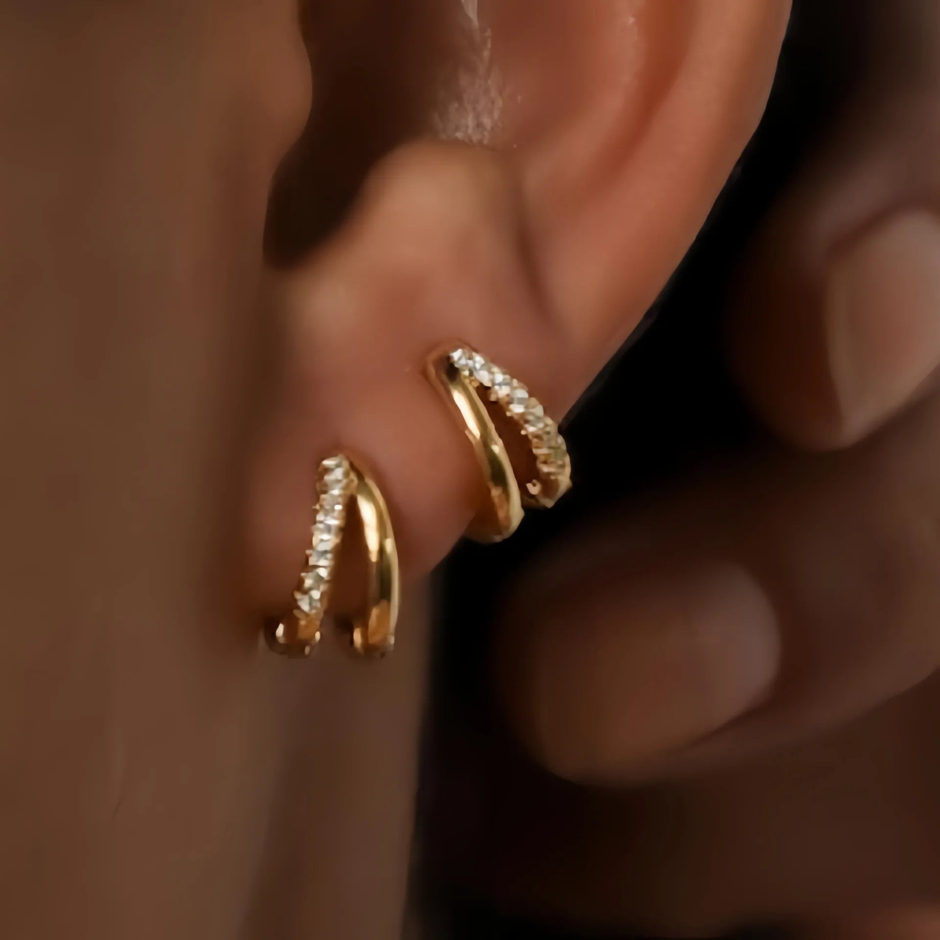 Radiant Edge — Double Layered Zircon Hoop Earrings