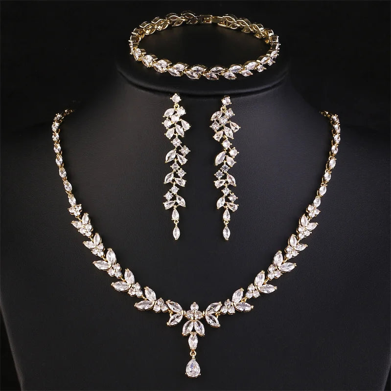 Cubic Zirconia Leaf Jewelry Set