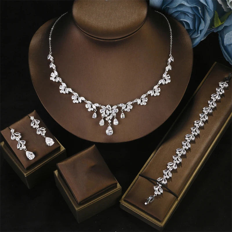 Cubic Zirconia Leaf Jewelry Set