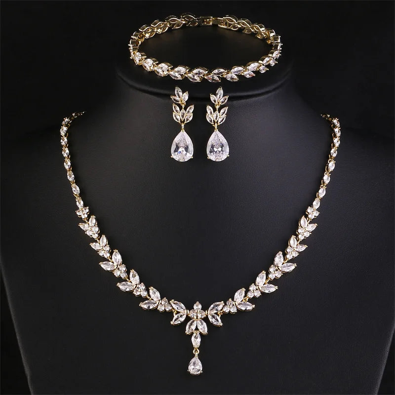 Cubic Zirconia Leaf Jewelry Set